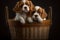 Cute and beautiful puppies in basket, AI Generated
