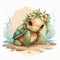cute beautiful smiling Baby sea Turtle Clip Art on white background generative AI
