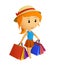 Cute beauty girl in the cap with shopping bags