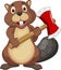 Cute beaver with axe