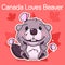 Cute beaver canadian symbol kawaii character social media post mockup. Canada loves beaver typography. Poster, card template with