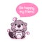 Cute beaver cartoon kawaii vector character. Be happy my friend inside speech bubble. Satisfied, joyful and adorable beaver