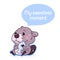 Cute beaver cartoon kawaii vector character. My sweetest moment inside speech bubble. Adorable and happy beaver with fish isolated