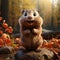 Cute Beaver Character Playing Games In Photorealistic Wood