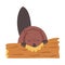 Cute Beaver Gnawing Log, Brown Rodent Wild Mammal Animal Cartoon Vector Illustration