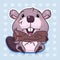 Cute beaver kawaii cartoon vector character. Adorable, happy and funny animal biting wood log isolated sticker, patch. Anime baby
