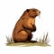 Cute Beaver Sitting In Grass - Vector Illustration