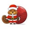 cute beaver wearing santa costume and carrying santa bundle bag, animal mascot in christmas costume