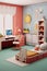 Cute bedroom with desktop, 3D render style. AI Generated