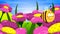 Cute Bee Cartoon Character Flying On Flowers