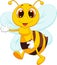 Cute bee cartoon waving