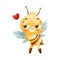 Cute Bee Character with Striped Yellow Body and Wings Posing with Red Heart Vector Illustration