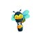 Cute bee flying with bucket full of honey flat vector illustration isolated.