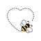 Cute bee flying icon. Heart dotted lines path with start point and dash line trace