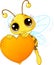 Cute bee holding a sweet heart