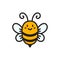 Cute bee with smile. Cartoon bumblebee sticker. Funny queen bee icon. Honeybee