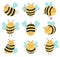 Cute bees. Funny yellow bee characters, hand drawn flying honey bees isolated vector illustration icons set