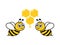 Cute bees with honeycomb. Cartoon bee characters. Hexagon shape sweet food.