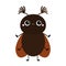 Cute beetle bug. Insect animal. Cartoon kawaii smiling baby character. Brown color. Opened wings. Funny horns. Education cards for