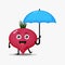 Cute beetroot mascot brings an umbrella