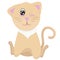 Cute beige kitten with white chest sits and winks, vector illustration in flat style
