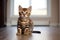 Cute bengal kitten sitting on the floor at home, Cute little Bengal kitten sitting on the floor at home, AI Generated