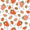 Cute berry characters and strawberries. Set of berries. Vector seamless pattern in hand drawn style.