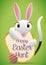 Cute Bilby Hugging Easter Egg and Greeting Sign, Vector Illustration