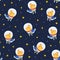 Cute bird astronaut seamless pattern. Space background