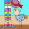 Cute bird background with colourful socks legs and hat