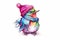 Cute bird in colorful scarf and winter hat, AI generative