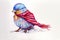 Cute bird in colorful scarf and winter hat, AI generative