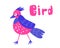 Cute bird hand-drawn in doodle style. A child's drawing, a fictional bird. Fairy tale character, postcards