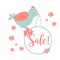 Cute bird with hanging wobler and Sale inscription