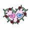 Cute bird lover in heart shape wreath cartoon illustration