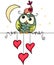 Cute bird and owl in love night landscape