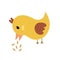 Cute bird pecking grain print in childish style. Funny cartoon chick