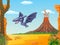 Cute bird pterodactyl flying with volcano background