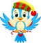 Cute bird wearing a Santa hat while carrying candy