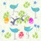 Cute birds baby shower invitation card design. Seamless pattern