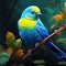 Cute birds. Beautiful tanager Blue-naped Chlorophonia Chlorophonia cyanea exotic tropical green songbird from Colombia