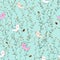 Cute birds in blooming flowers garden on pastel blue background for fabric,textile,print or wallpaper