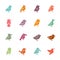 Cute birds colourful vector icon set