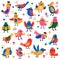 Cute birds. Hand drawn colorful little birds, doodle songbird characters, nature forest bird childish isolated vector