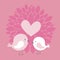 Cute birds with heart and dahlia flower