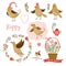 Cute birds, holiday graphic elements, vector colle