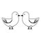 Cute birds kiss cartoon isolated in black and white