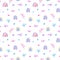 Cute birds and rainbows seamless pattern on white background. Spring holiday wrapping paper tile