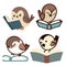 Cute birds reading books vector graphics