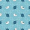 Cute birds in roses garden seamless pattern,monotone blue for decorative,apparel,fashion,fabric,textile,print or wallpaper